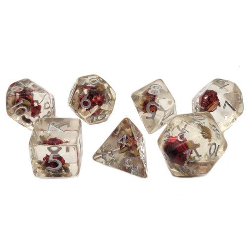 Old School 7 Piece DnD RPG Dice Set: Infused - Red Flower, Dice