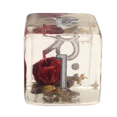 Old School 7 Piece DnD RPG Dice Set: Infused - Red Flower, Dice